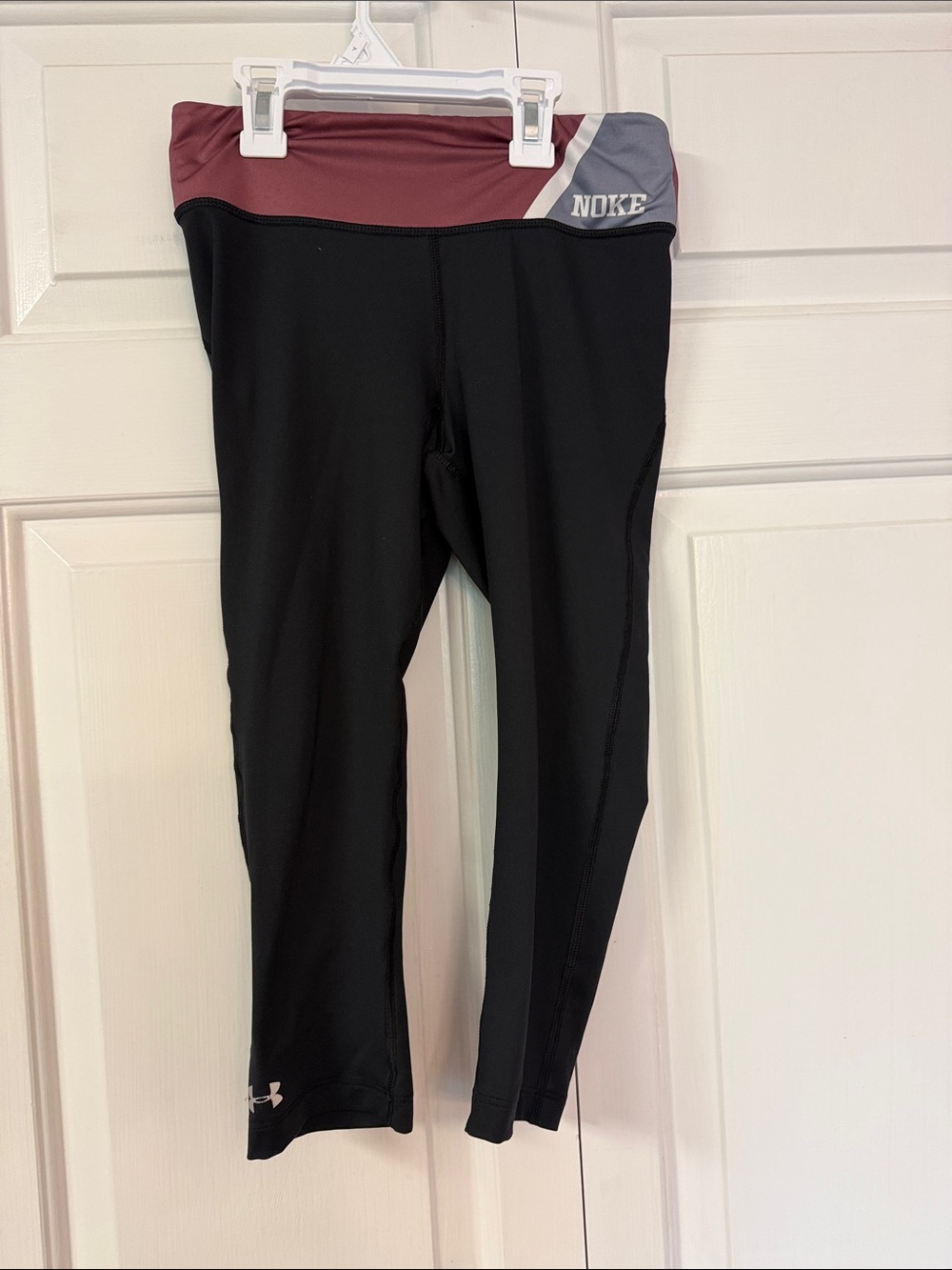 Under Armour Black Capri Leggings with Maroon & Gray Waistband